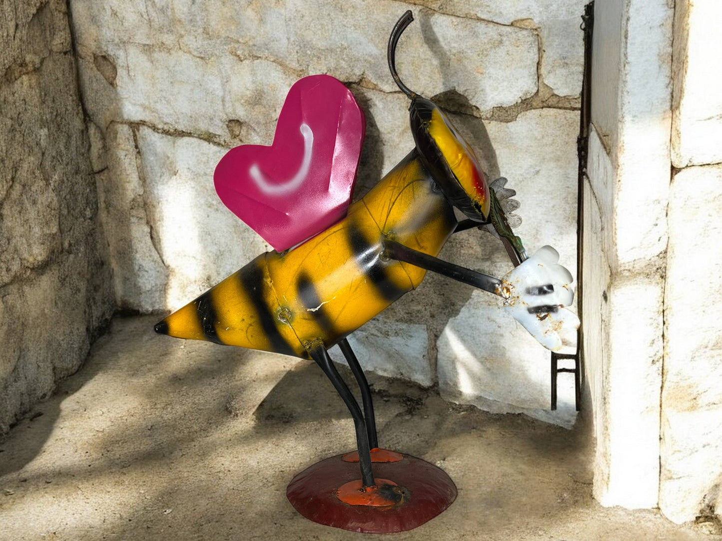 Metal Bee Sculpture with Welcome Sign