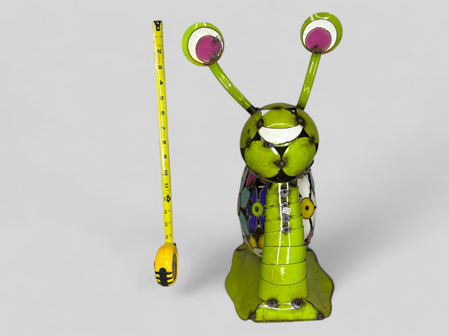 Colorful Metal Snail with Flowers Sculpture