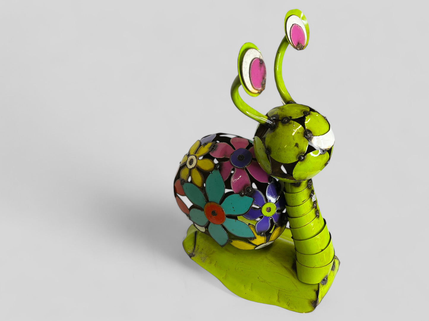 Colorful Metal Snail with Flowers Sculpture