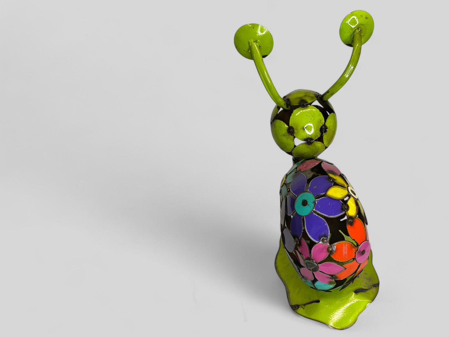 Colorful Metal Snail with Flowers Sculpture