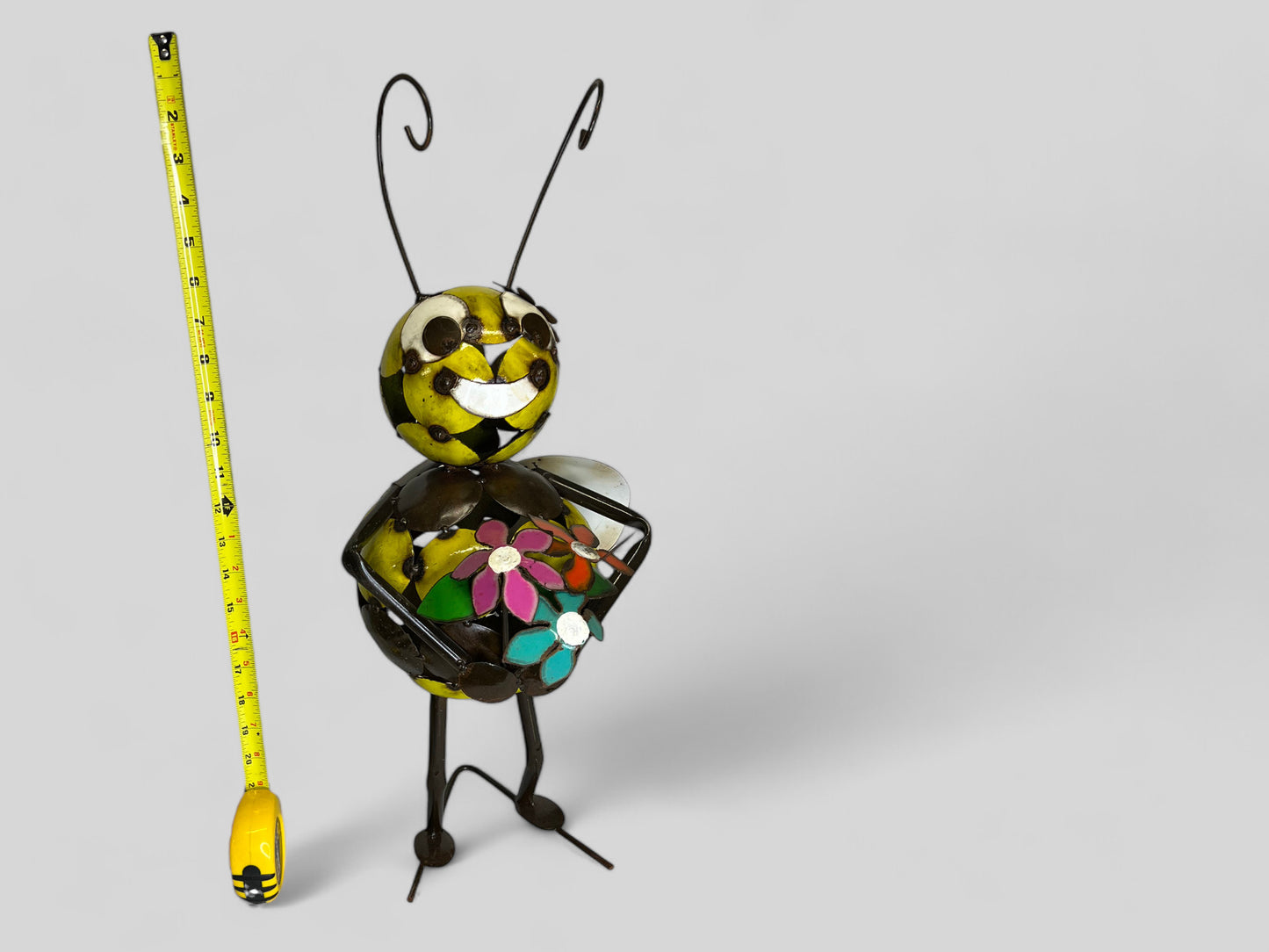 Metal Bee Sculpture with Flower Bouquet