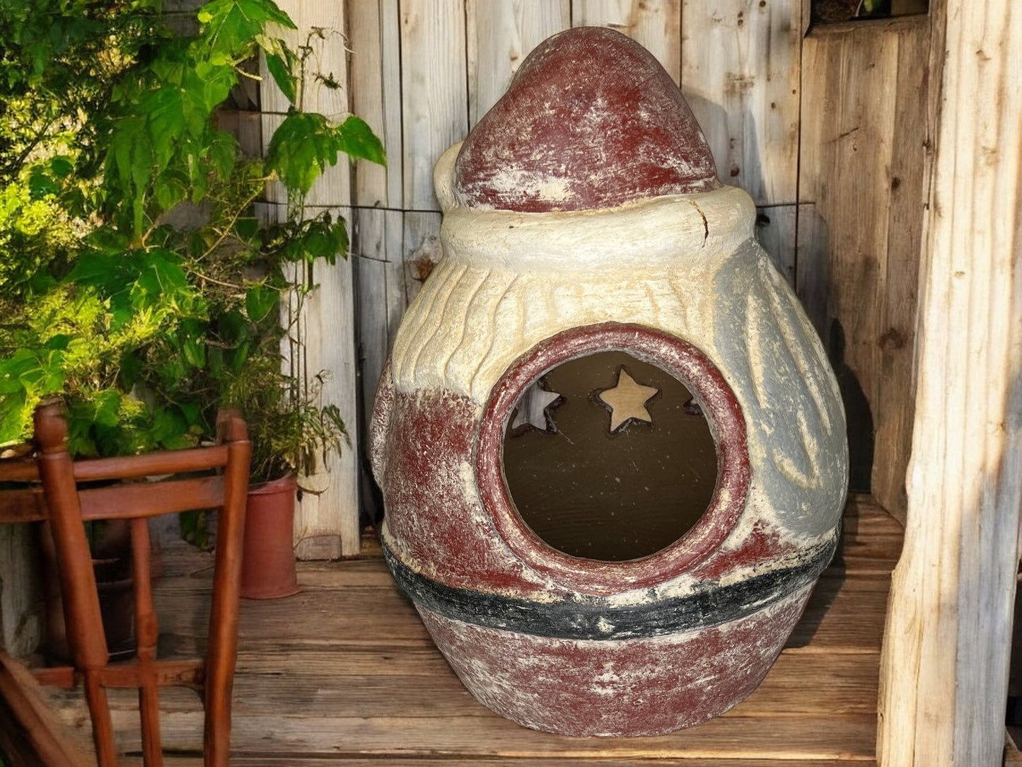 Pottery Candle Holder Santa Lantern