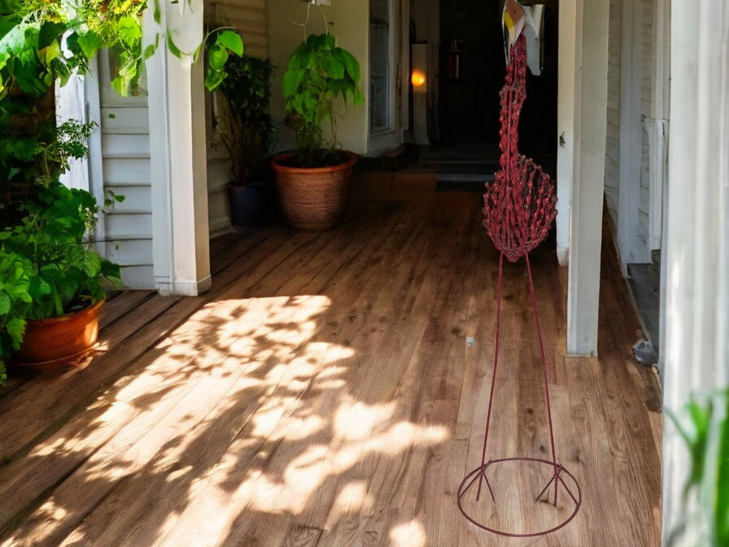 Twisted Metal Pink Flamingo Garden Sculpture