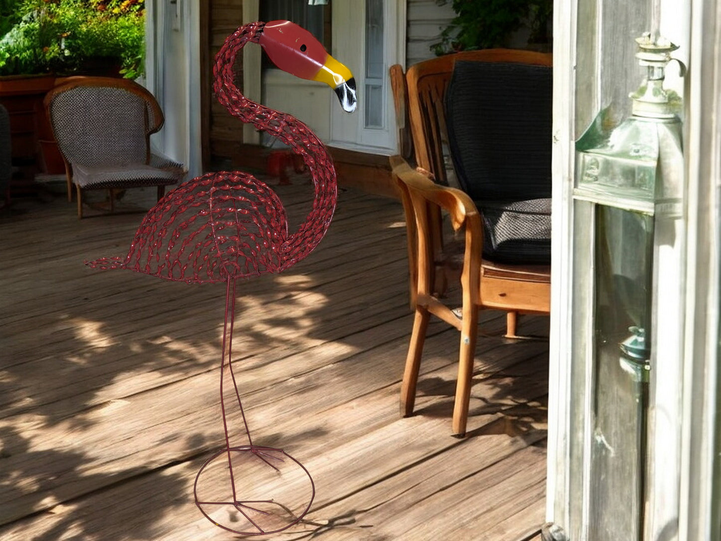 Twisted Metal Pink Flamingo Garden Sculpture