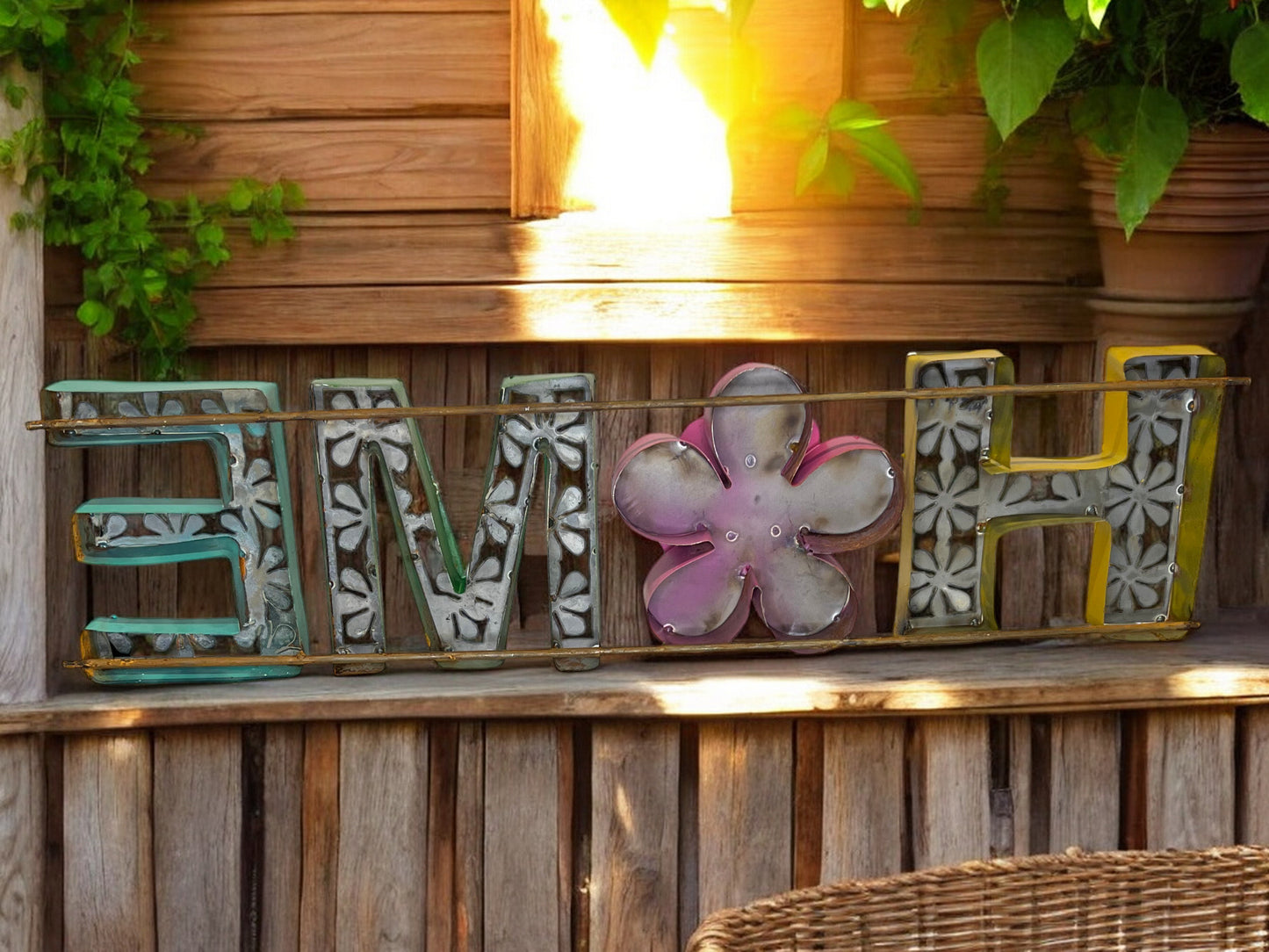Colorful Floral Metal Home Wall Sign