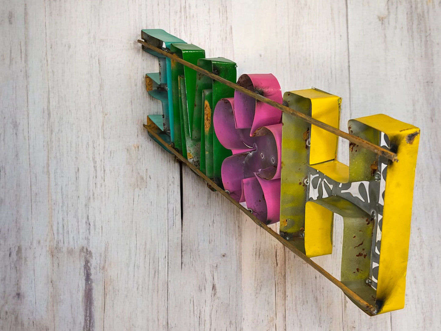 Colorful Floral Metal Home Wall Sign