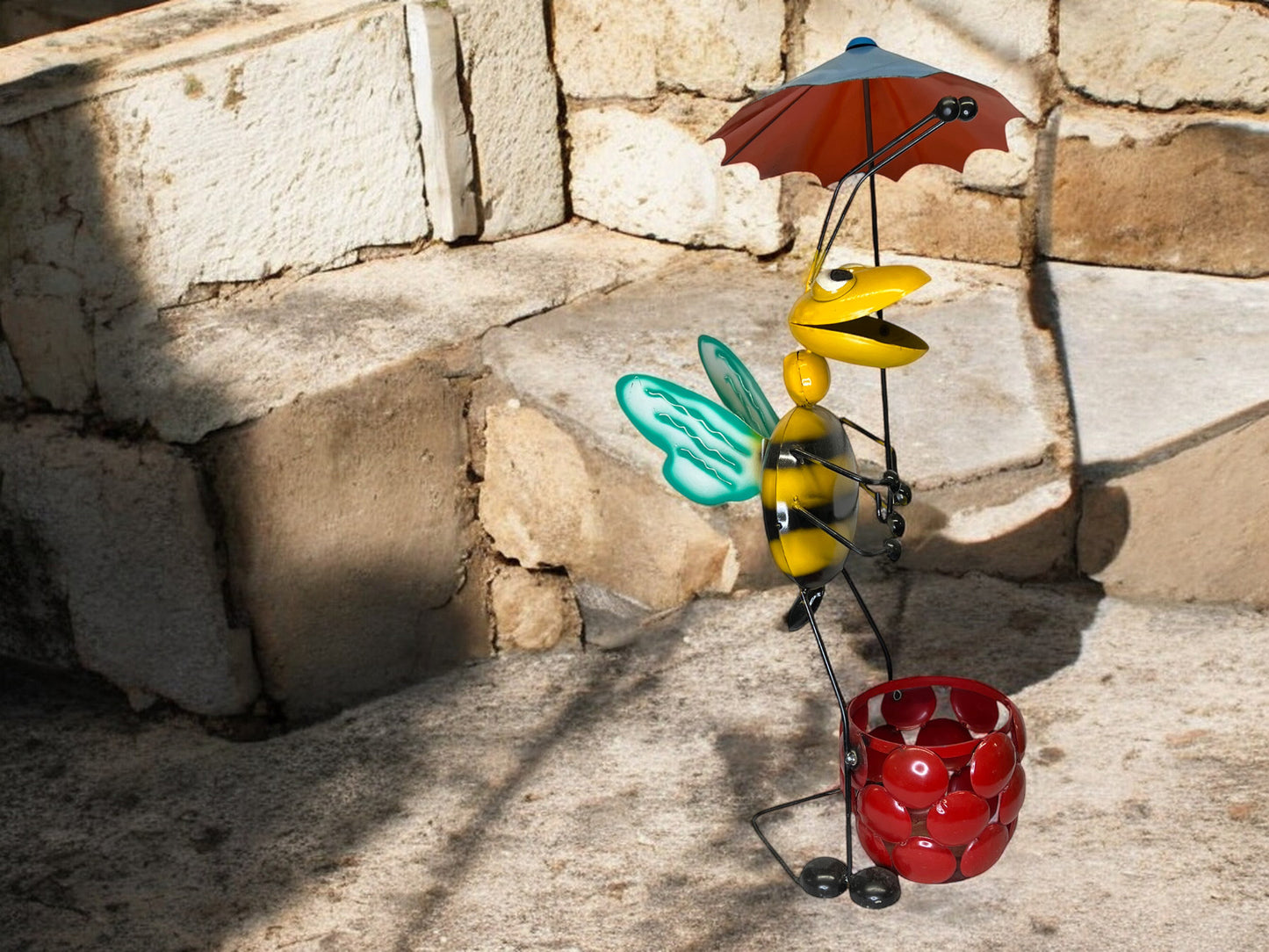Metal Bee with Umbrella Plant Stand