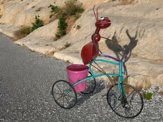 Metal Ant Riding Tricycle Plant Stand