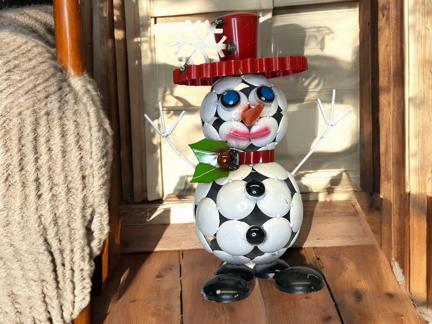 Holly Jolly Snowman Metal Garden Sculpture