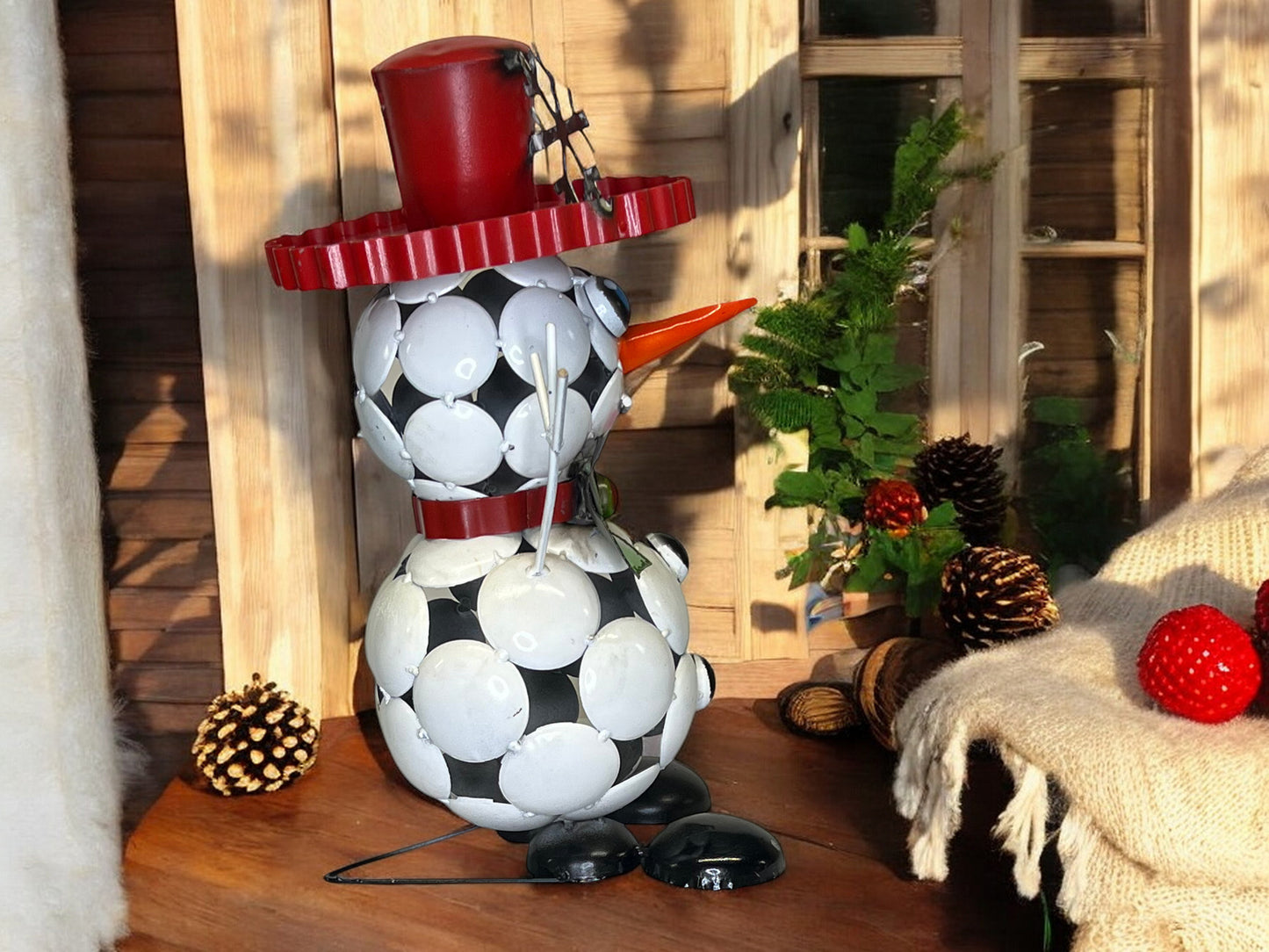 Holly Jolly Snowman Metal Garden Sculpture