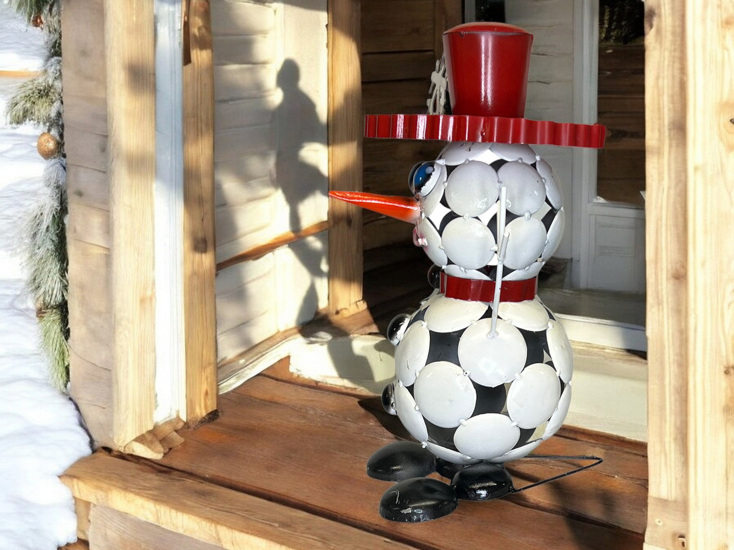 Holly Jolly Snowman Metal Garden Sculpture