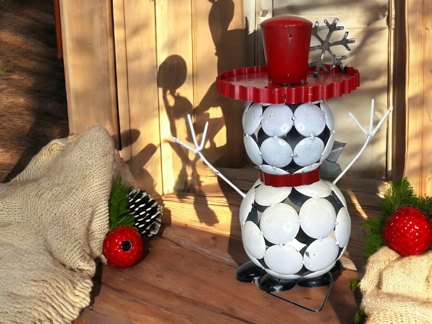 Holly Jolly Snowman Metal Garden Sculpture