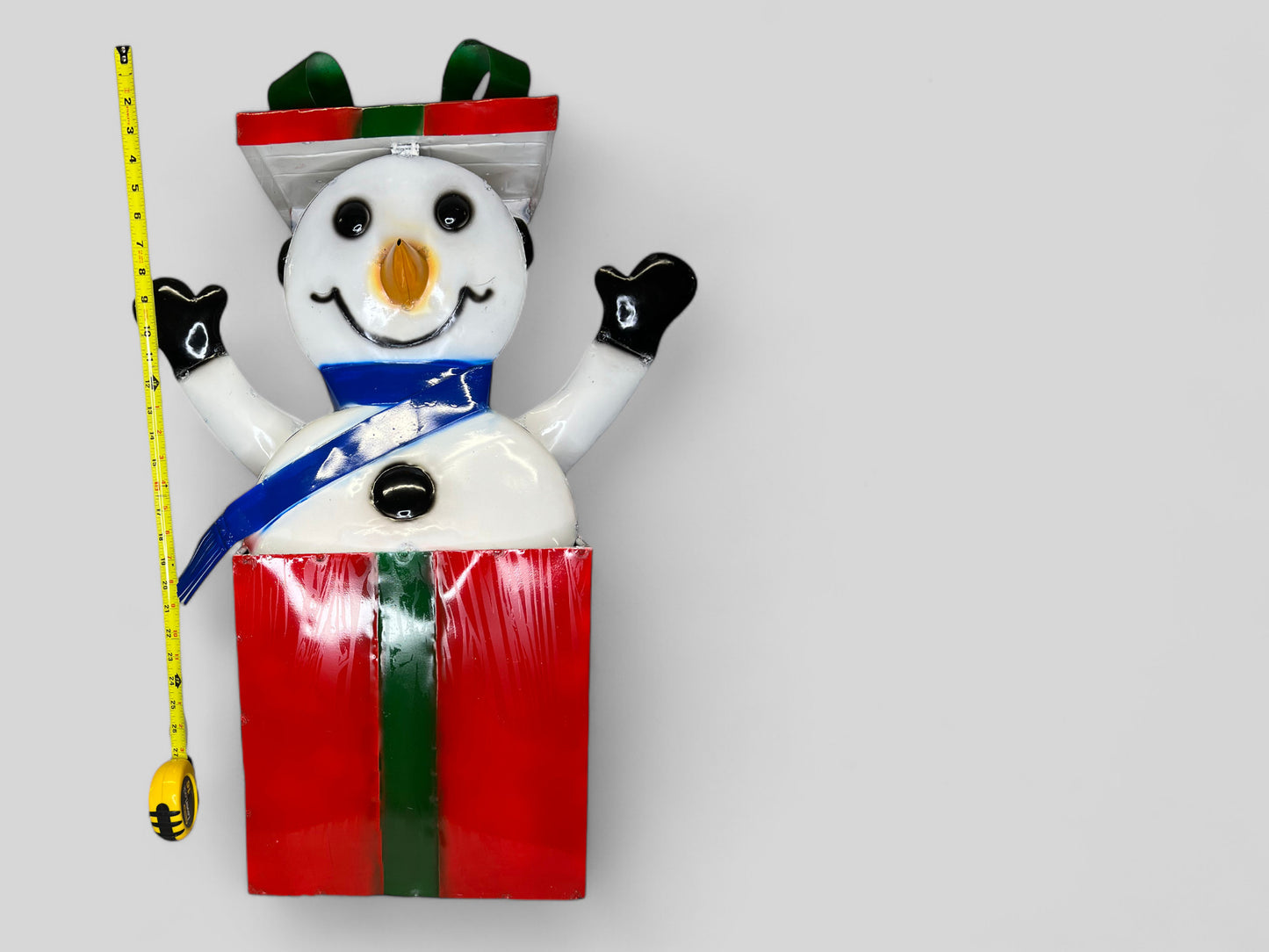 Snowman Christmas Present Metal Garden Sculpture