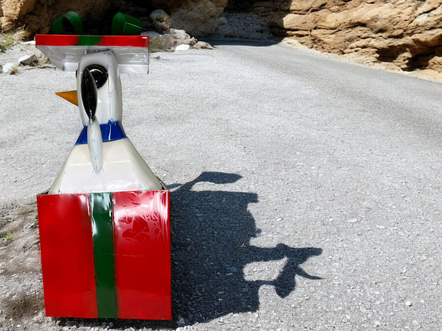 Snowman Christmas Present Metal Garden Sculpture