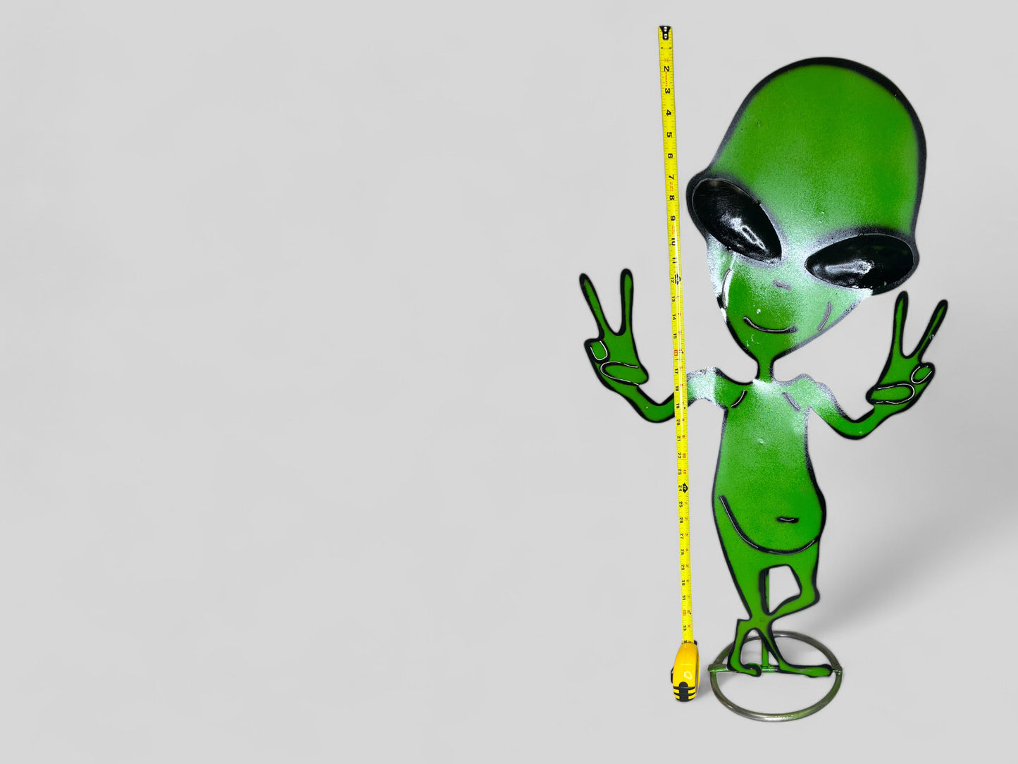 Green Alien making peace sign Garden Sculpture