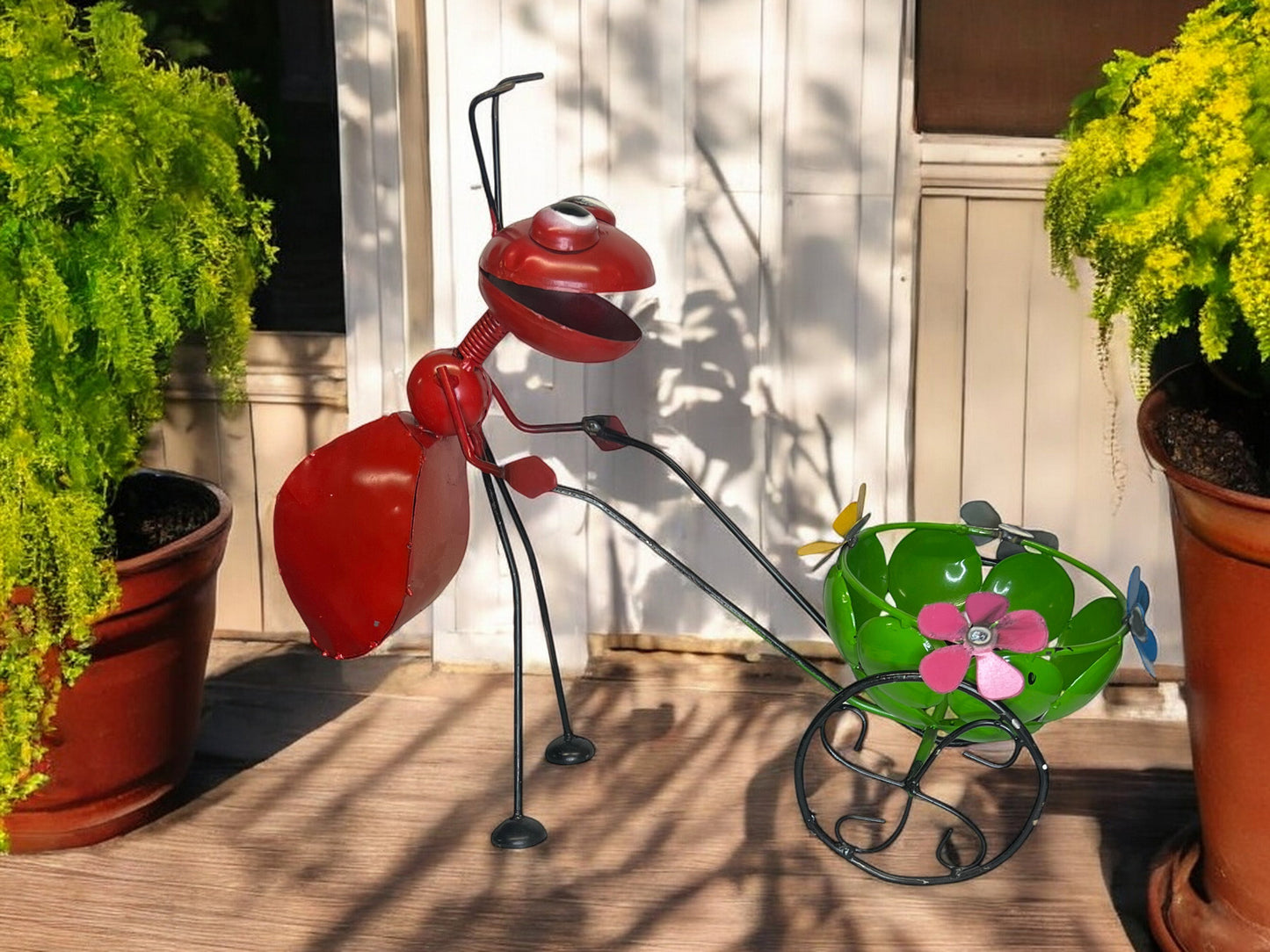 Red Ant with Wheelbarrow Plant Stand