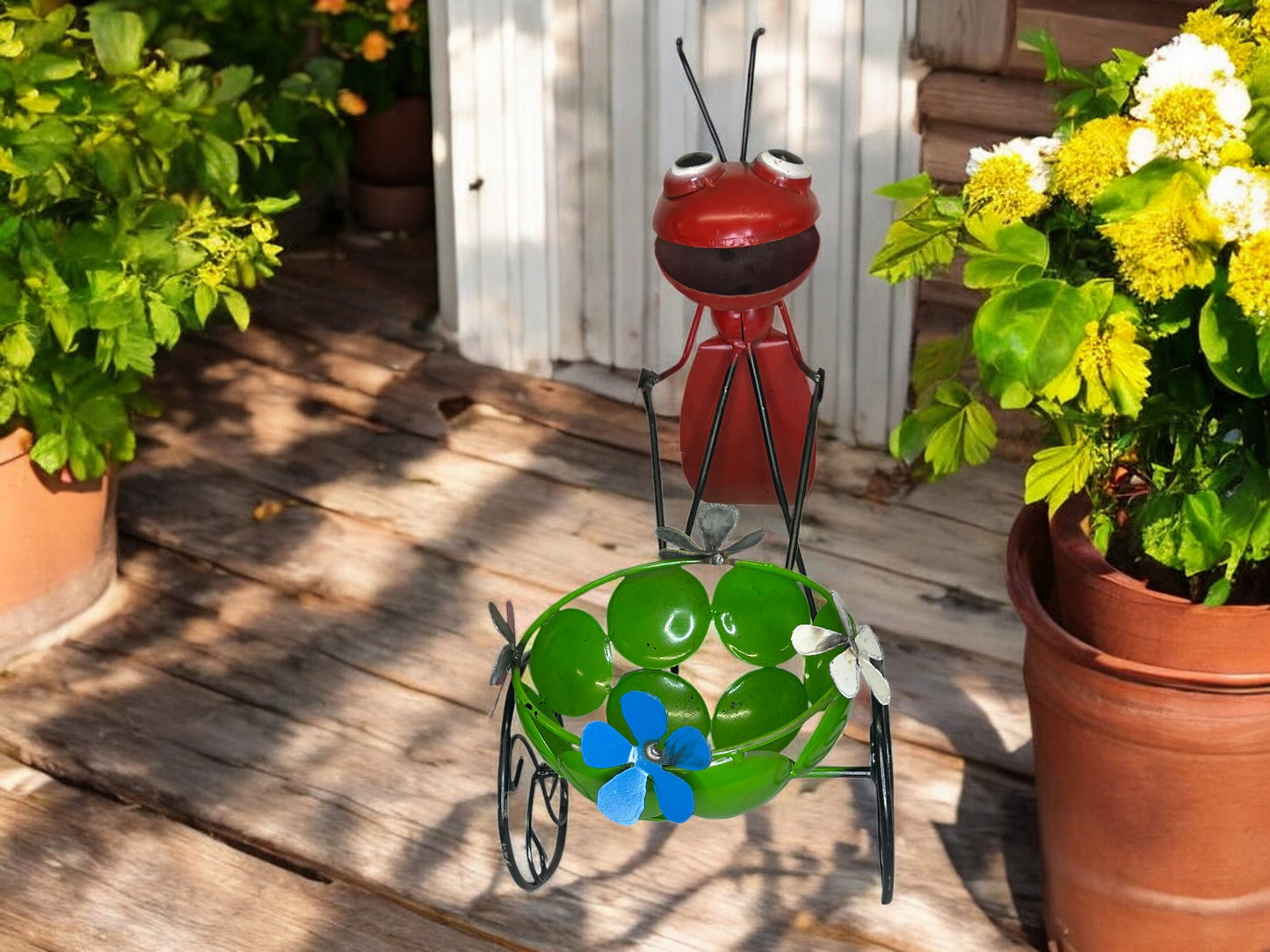 Red Ant with Wheelbarrow Plant Stand