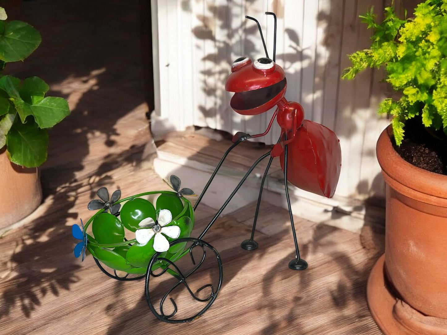 Red Ant with Wheelbarrow Plant Stand