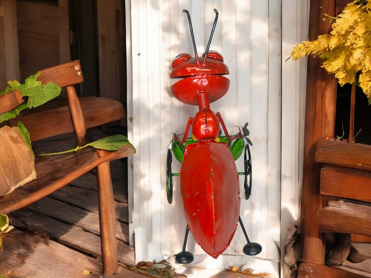 Red Ant with Wheelbarrow Plant Stand