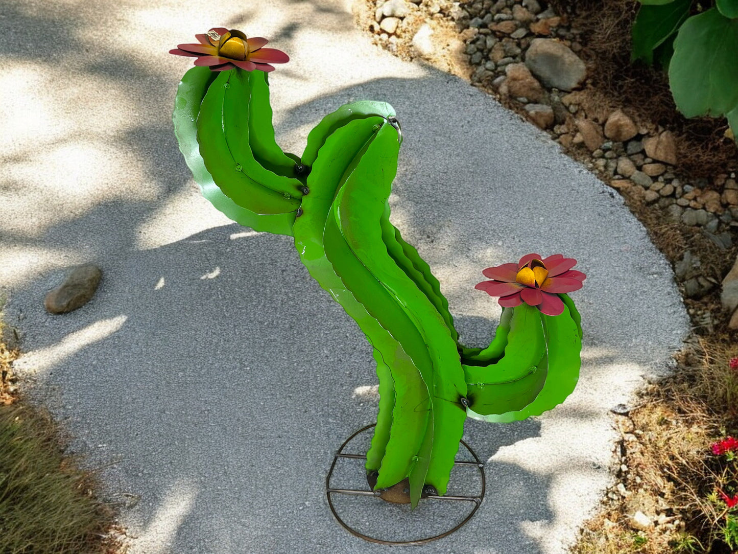 Curvy Cactus with flowers Garden Sculpture