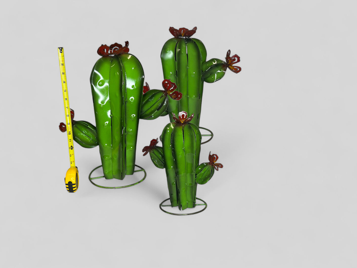 Set of 3 Cactus with Red Flowers Garden Sculpture