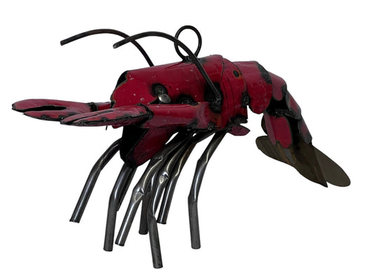 Metal Red Shrimp Sculpture
