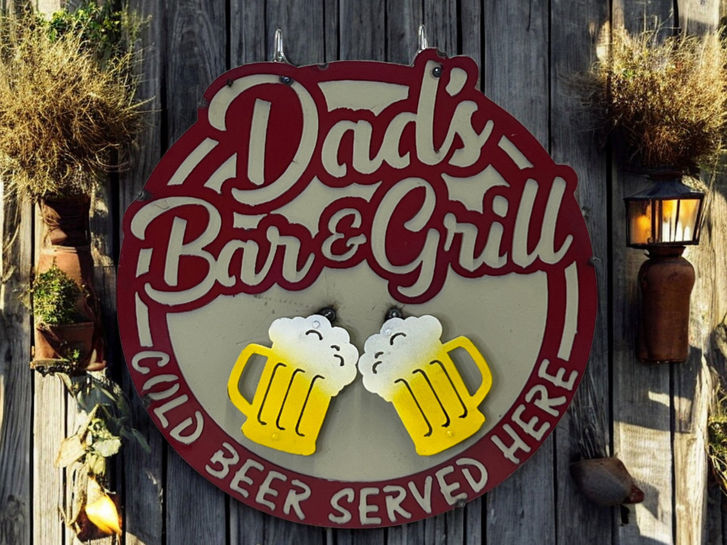 Dads Bar and Grill Sign with Beer Mugs