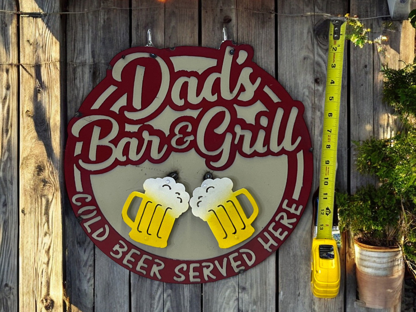 Dads Bar and Grill Sign with Beer Mugs