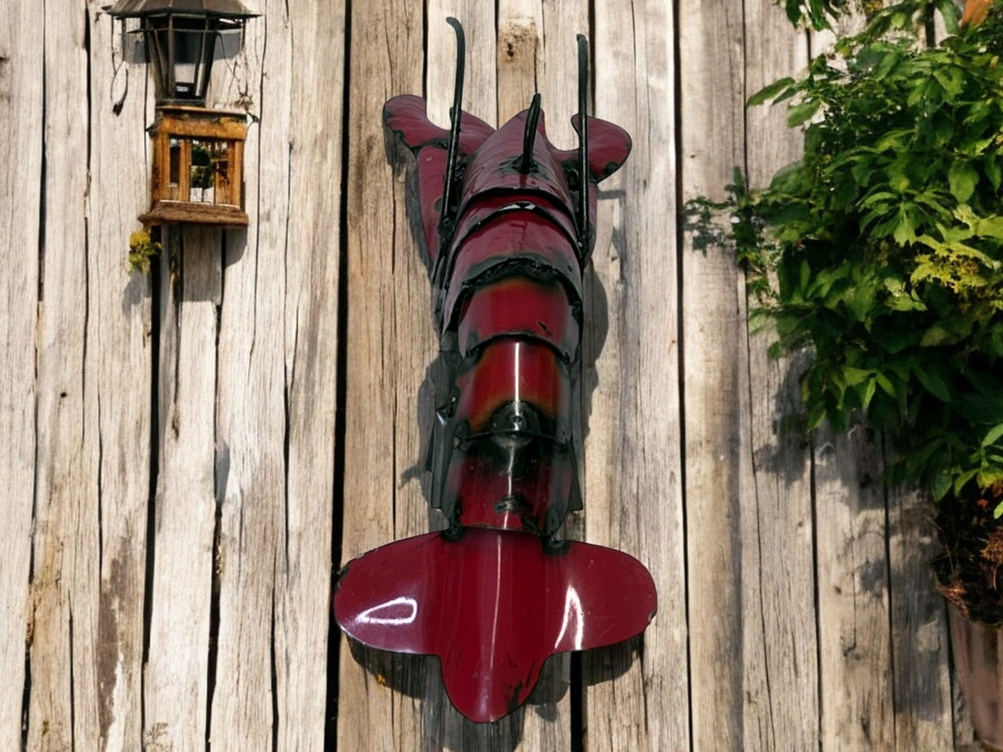 Metal Red Shrimp Sculpture