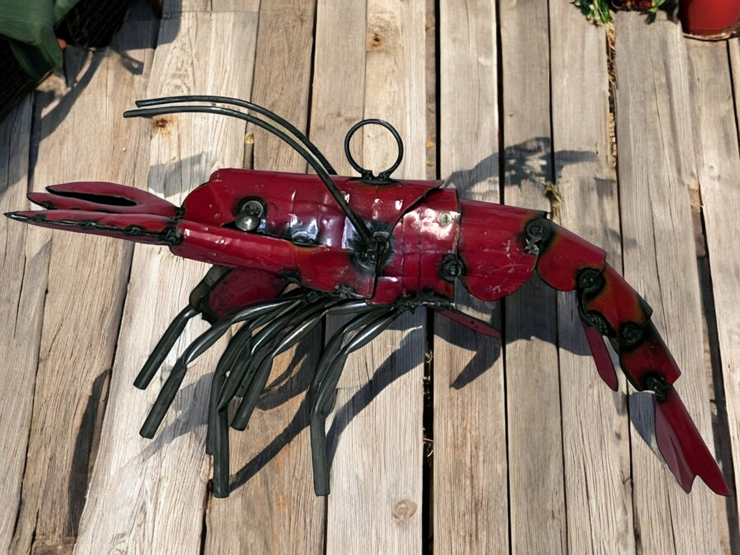 Metal Red Shrimp Sculpture