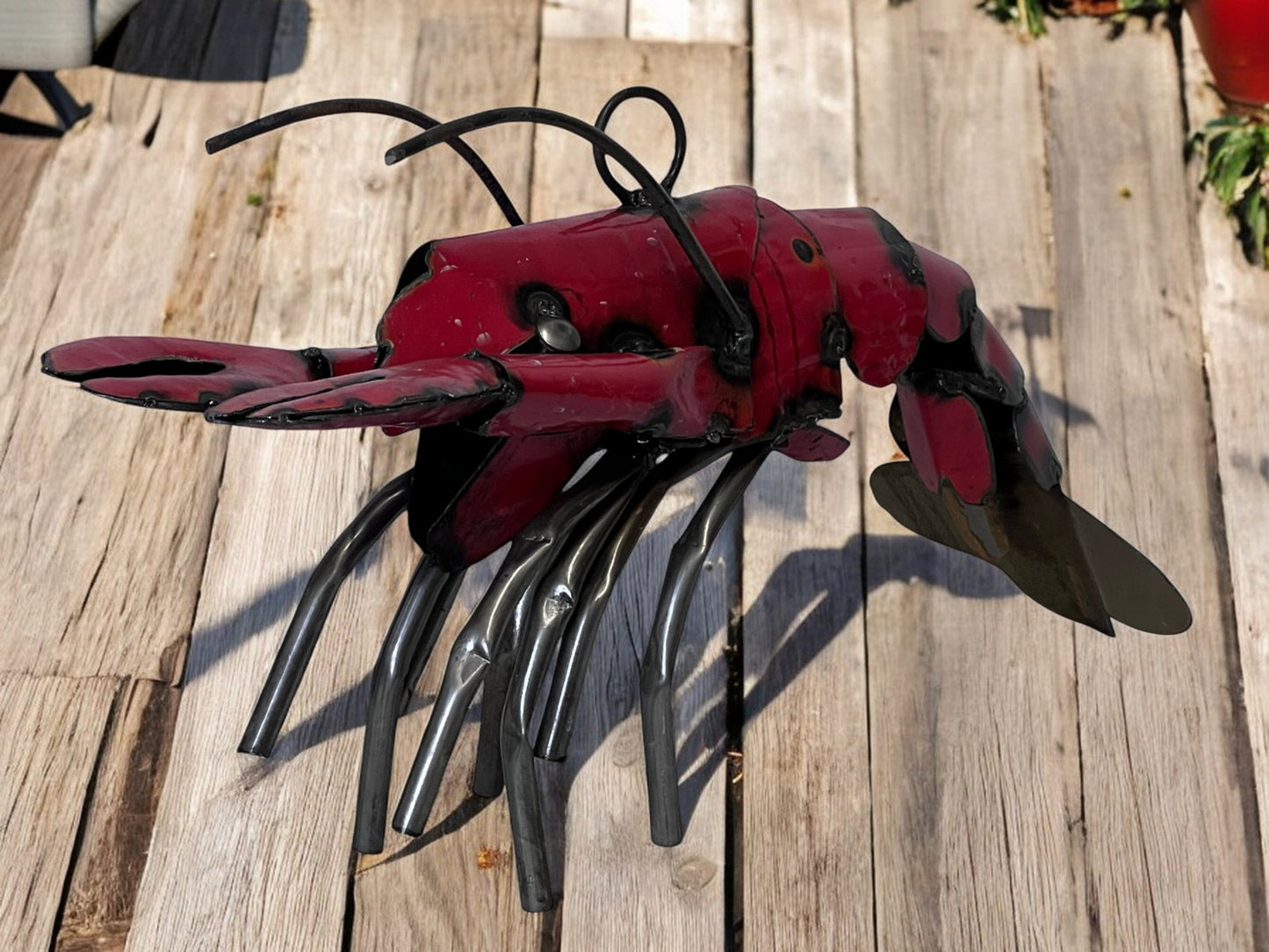 Metal Red Shrimp Sculpture