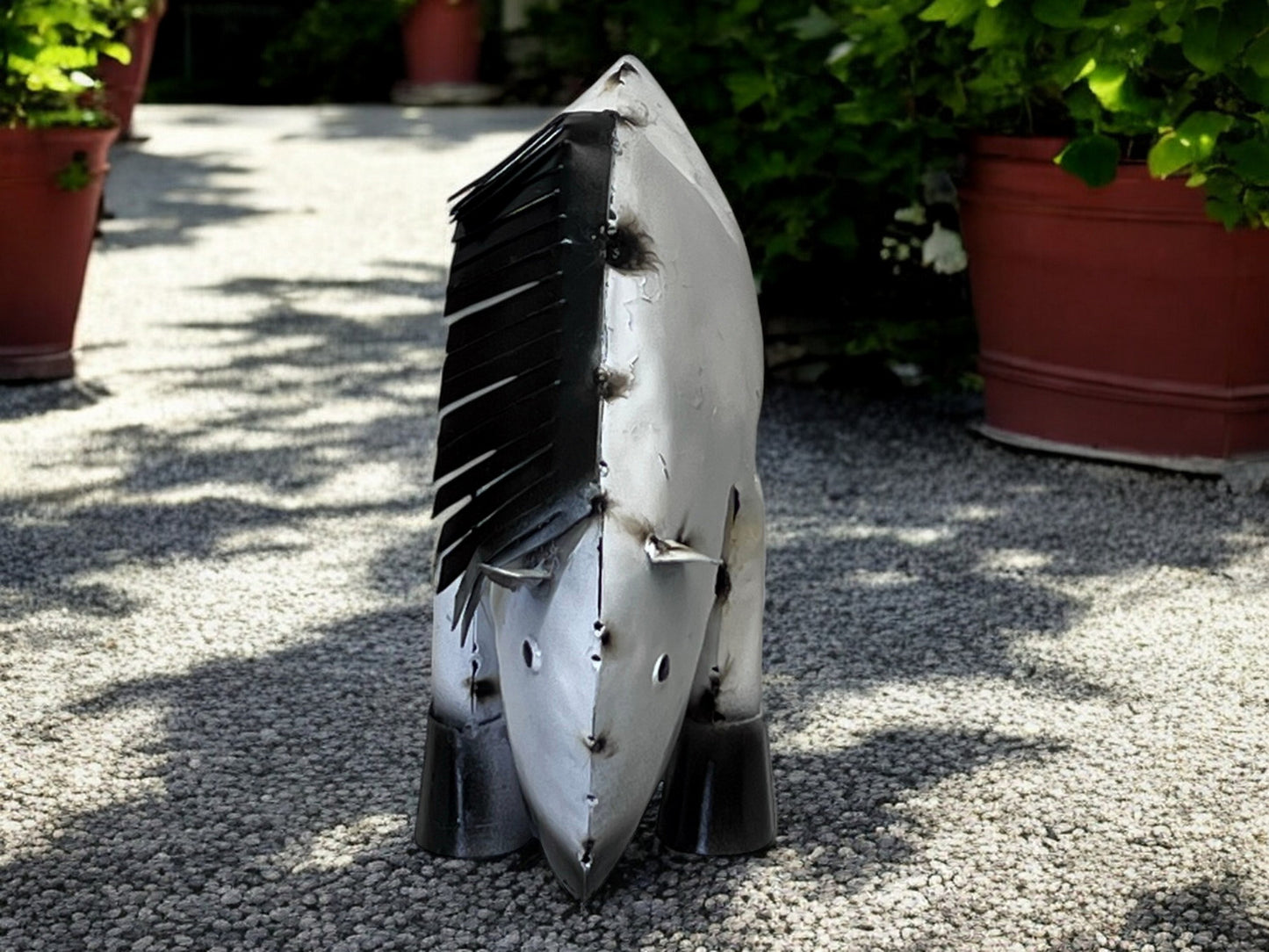 Handcrafted White Pony Horse Figurine with Black Hair - Grazing Farm Animal Miniature