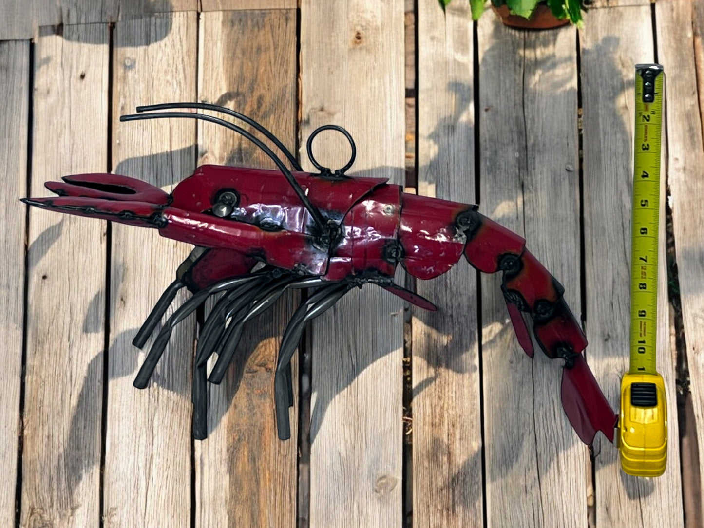 Metal Red Shrimp Sculpture
