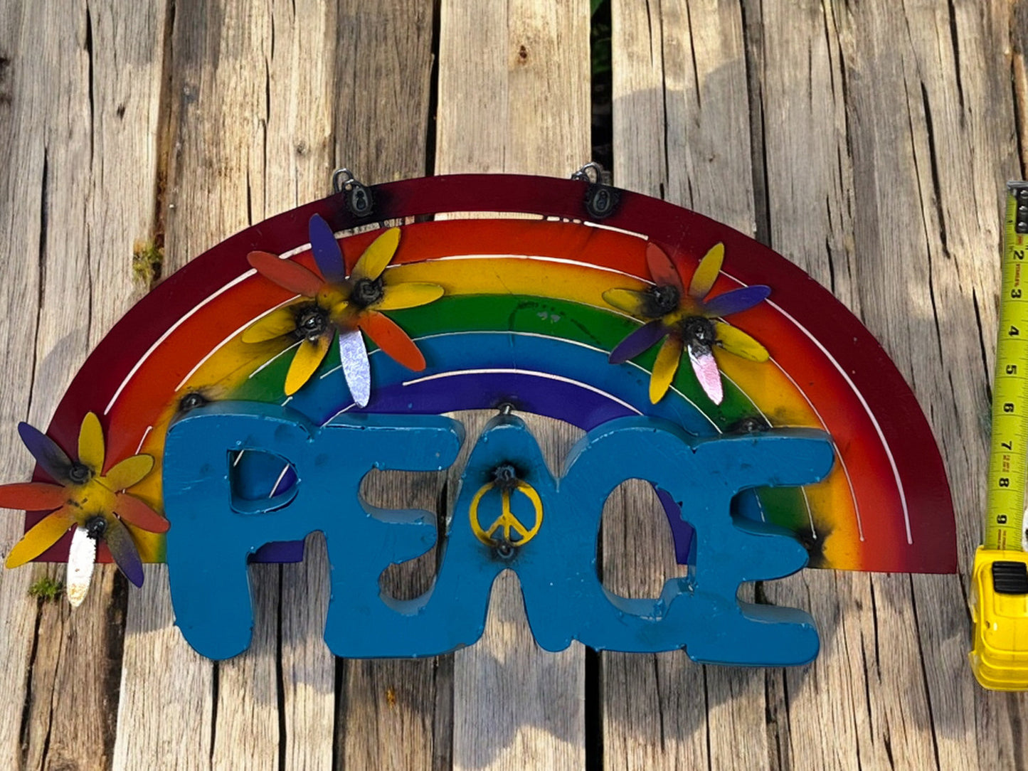Rainbow Peace Hanging Sign with Floral Accents