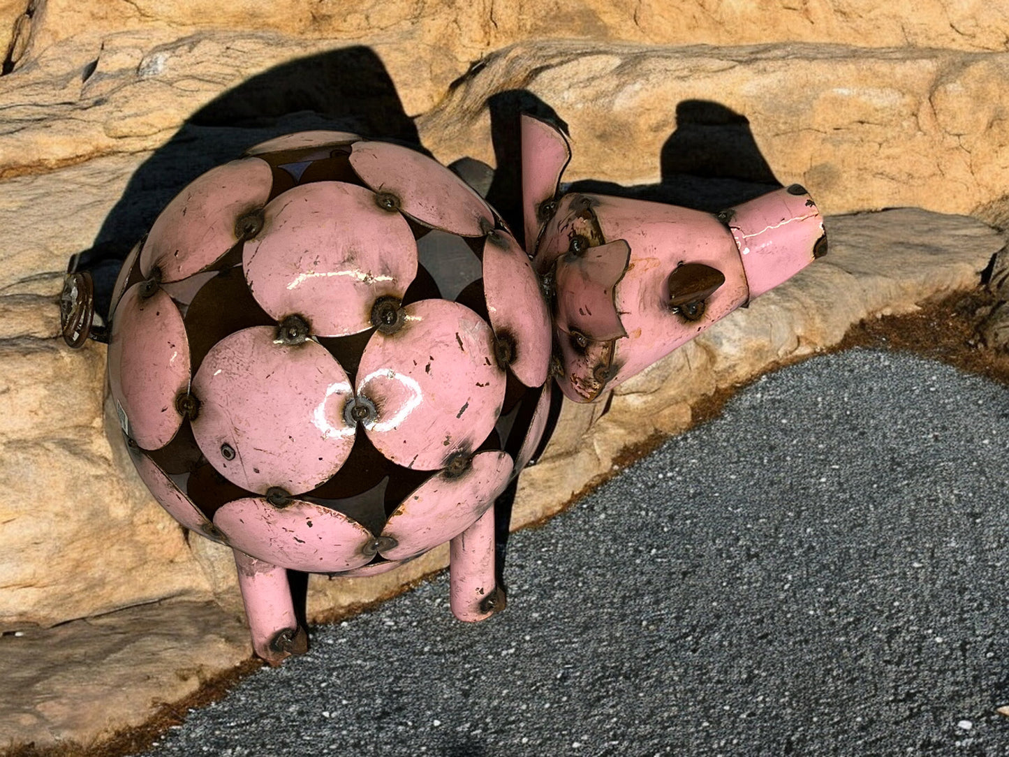 Pink Metal Pig Sculpture