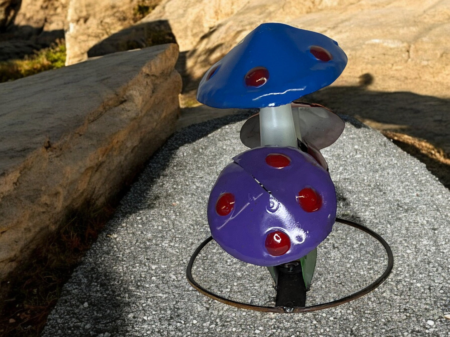 Colorful Metal Mushroom with Ladybug Garden Sculpture