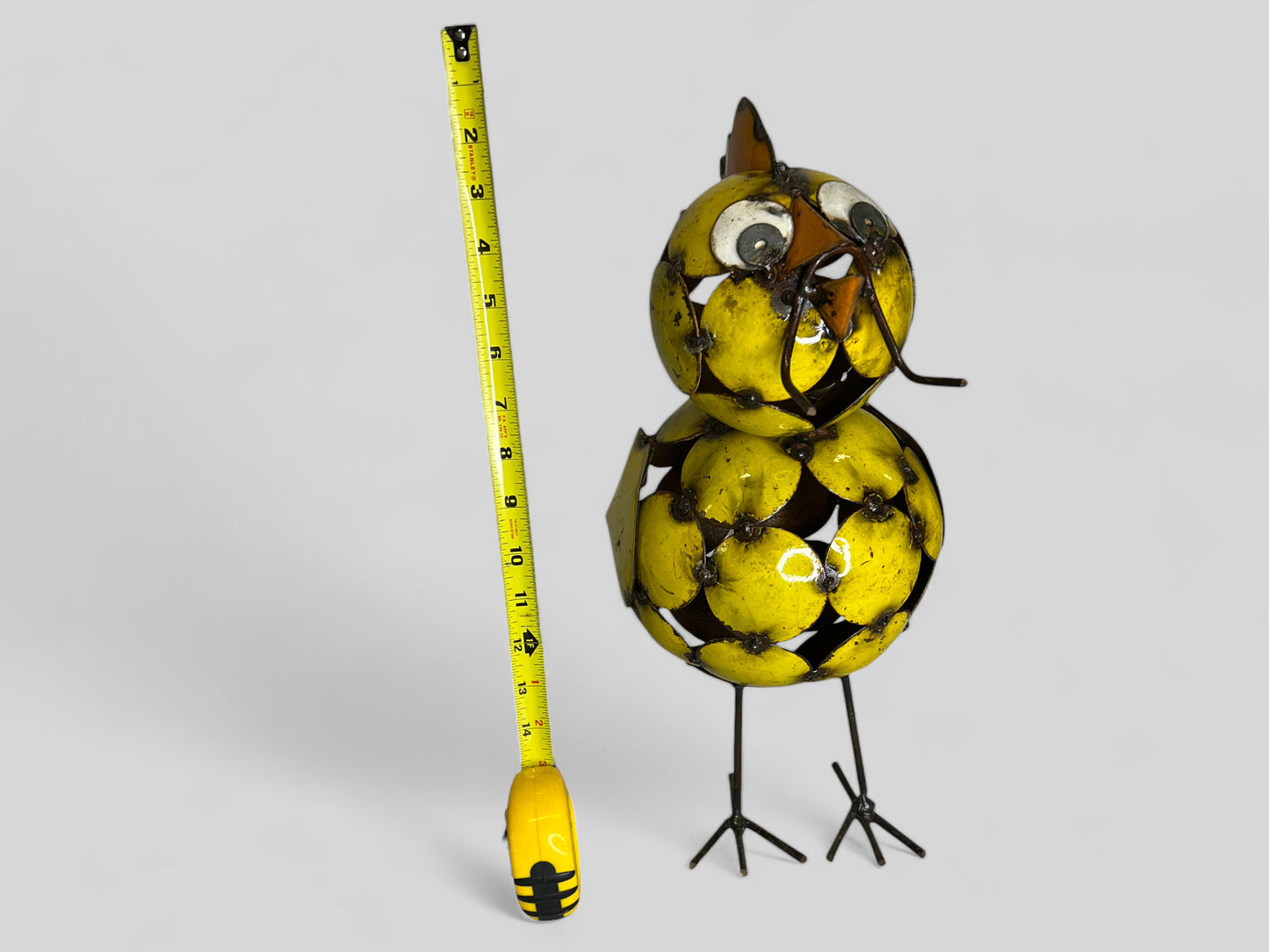 Metal Yellow Chicken with Worm Garden Sculpture