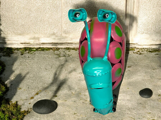 Turquoise Snail Sculpture with Pink Shell