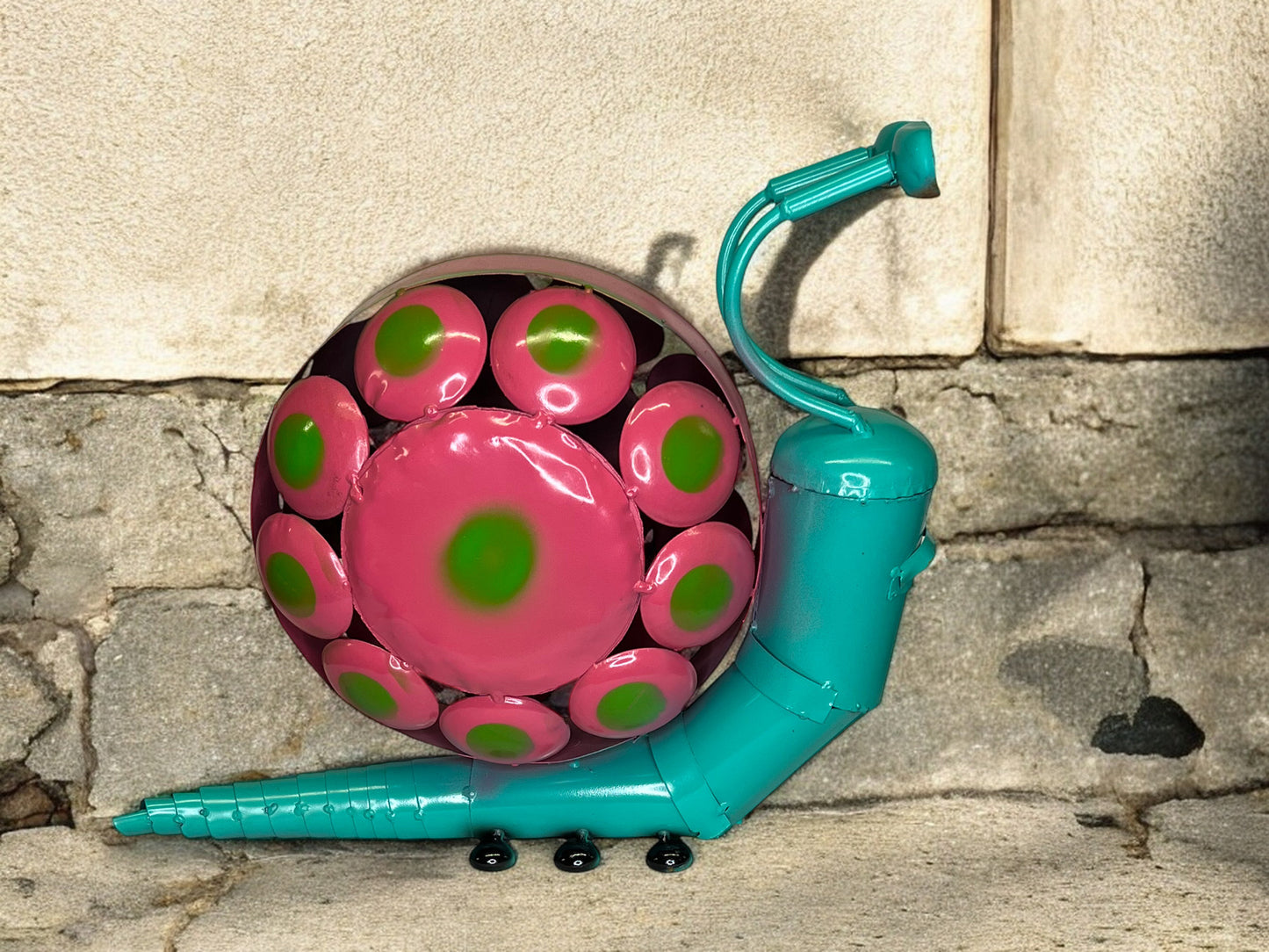 Turquoise Snail Sculpture with Pink Shell