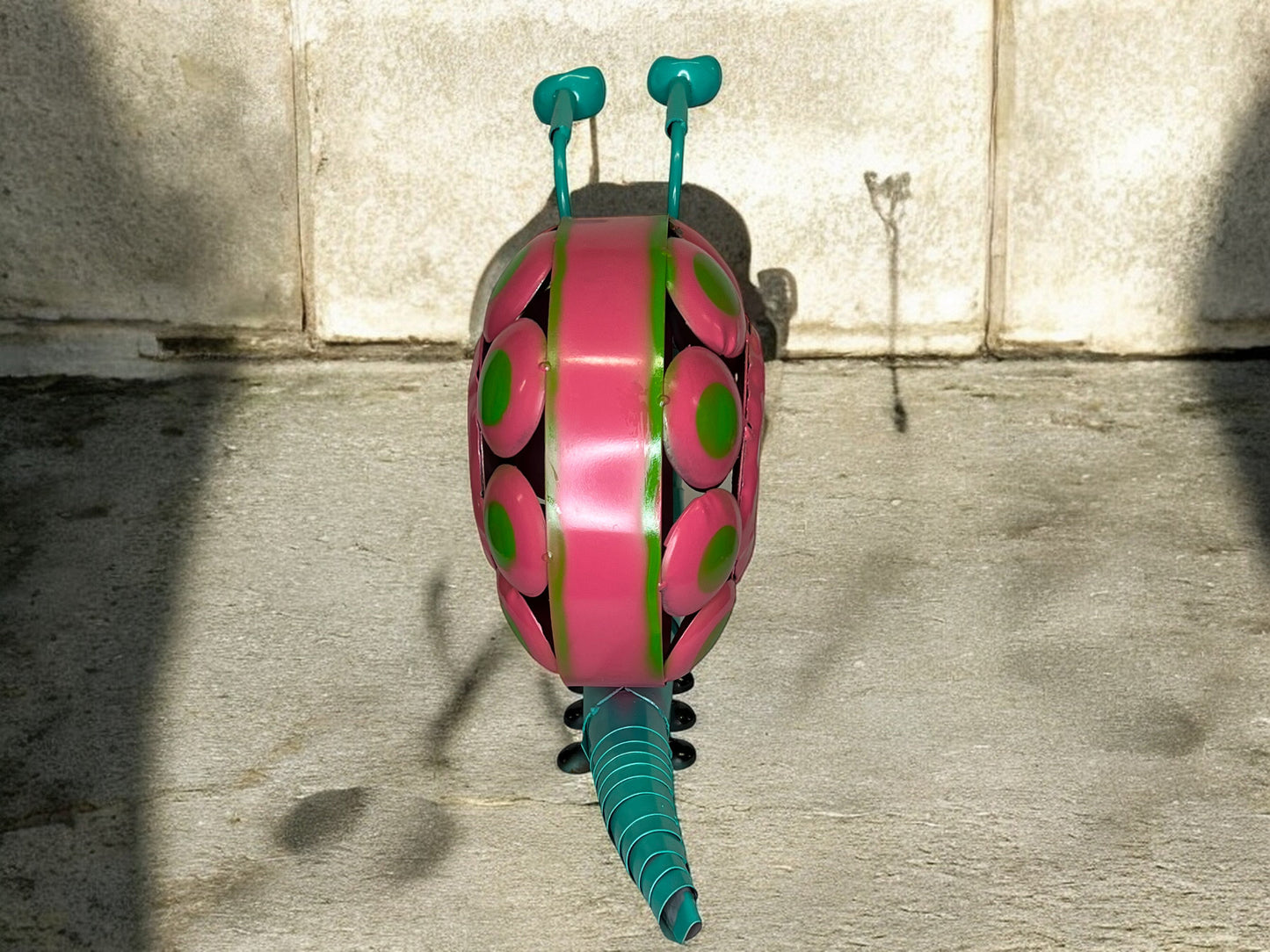 Turquoise Snail Sculpture with Pink Shell