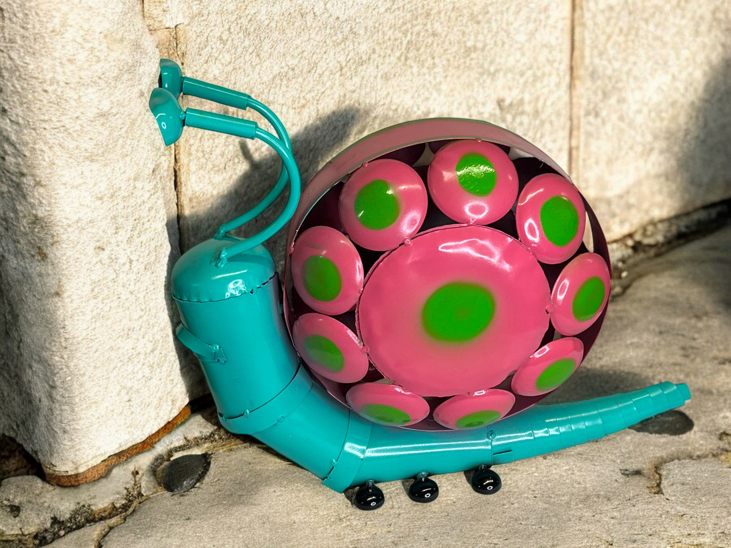 Turquoise Snail Sculpture with Pink Shell