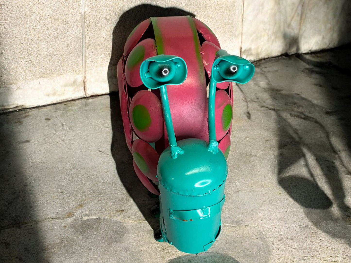 Turquoise Snail Sculpture with Pink Shell