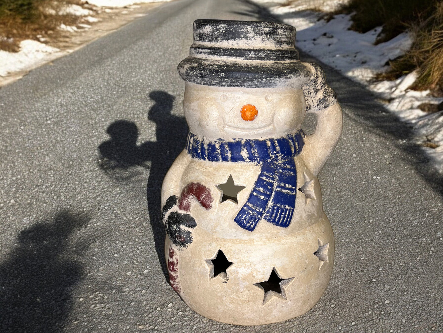 Pottery Candle Holder Snowman Lantern