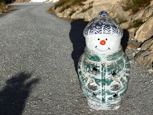 Pottery Candle Holder Snowman Lantern