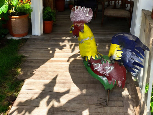 Colorful Metal Rooster Sculpture