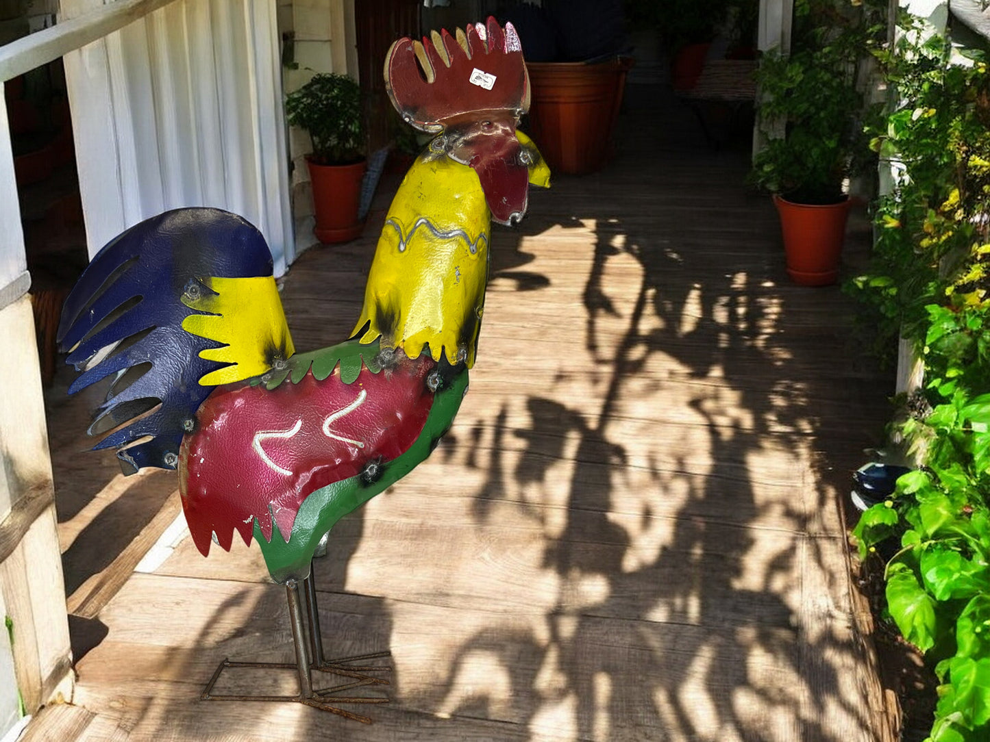 Colorful Metal Rooster Sculpture