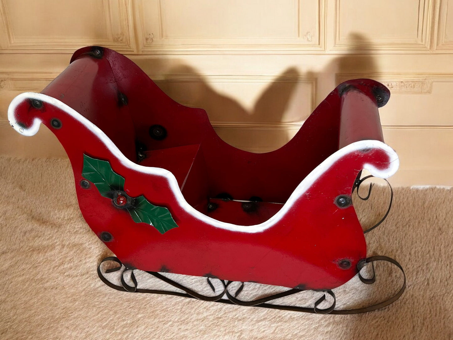 Santa Metal Sled Garden Sculpture