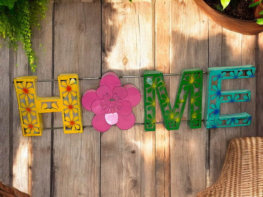 Colorful Floral Metal Home Wall Sign