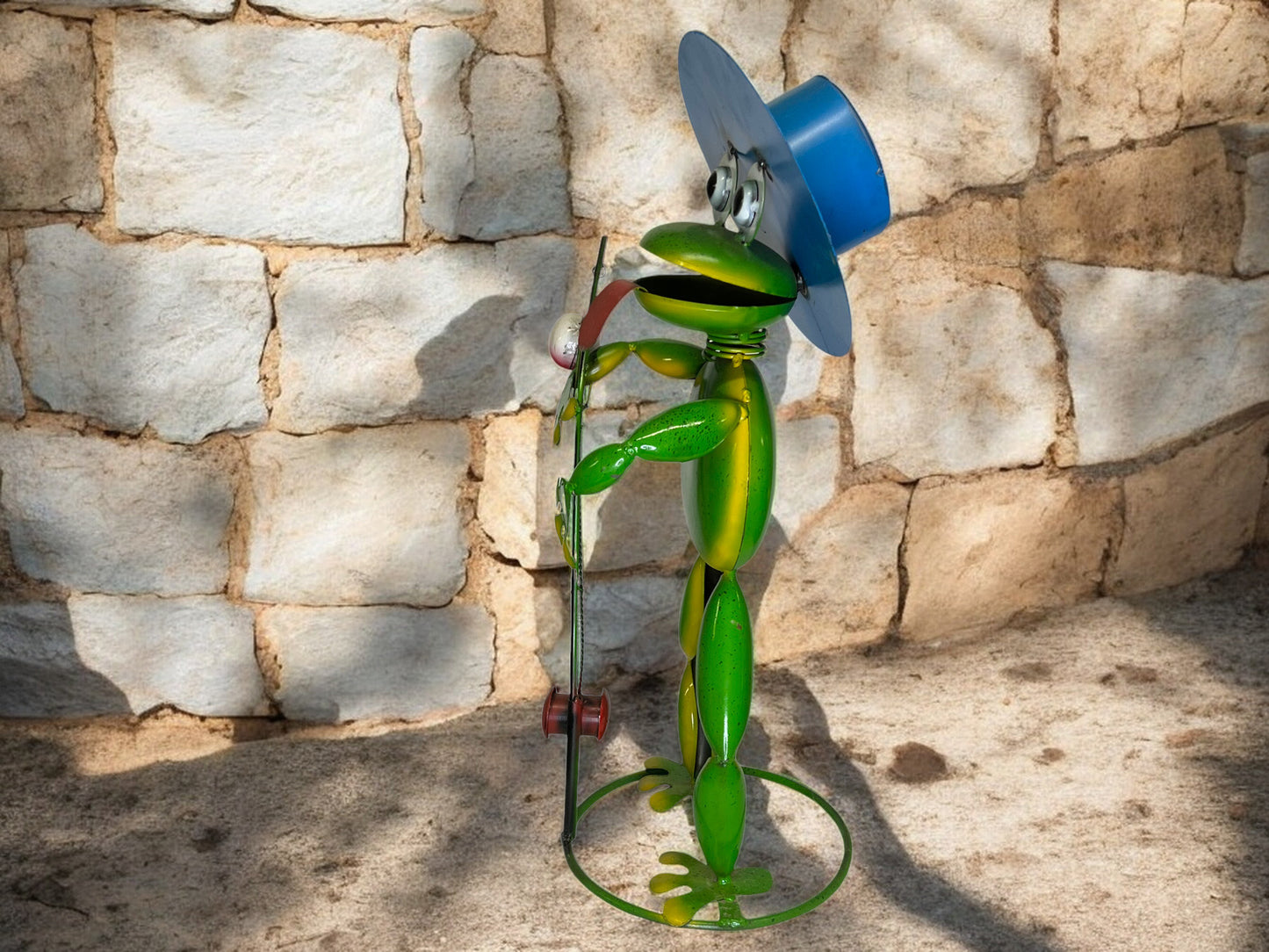 Fishing Frog with Hat Garden Sculpture