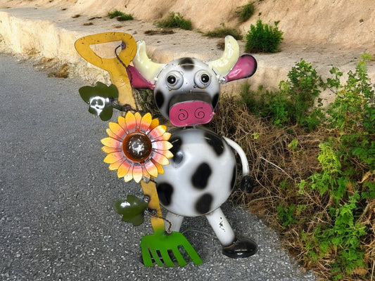 Cow with sunflower Garden Sculpture